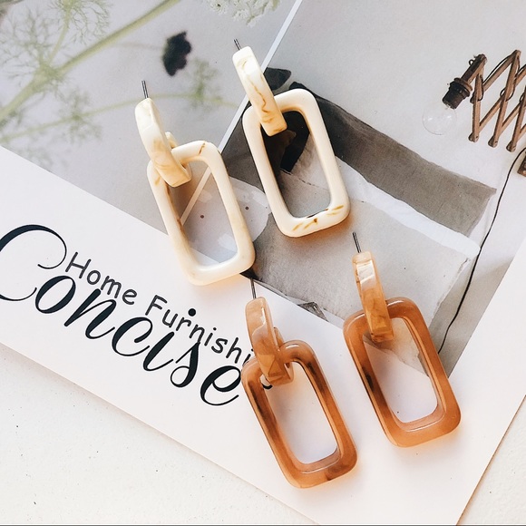 Jewelry - Resin Chic Marble and Coffee Square Drop Earrings